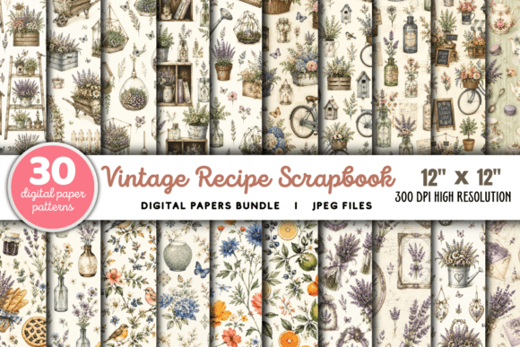 Download Vintage Recipe Scrapbook Paper Bundle - Vintage Collection