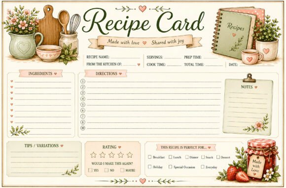 Download Vintage Watercolor Recipe Card - Vintage Collection