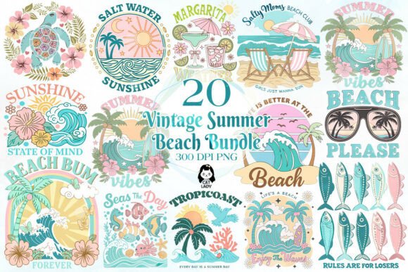 Download Vintage Summer Beach Flowers Bundle - Vintage Collection