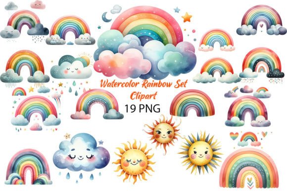 Download Watercolor Rainbow Set Clipart - Rainbow Collection