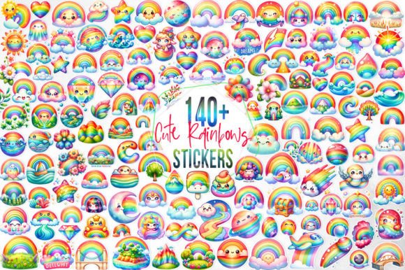 Download 140+ Cute Rainbow Stickers Bundle - Rainbow Collection