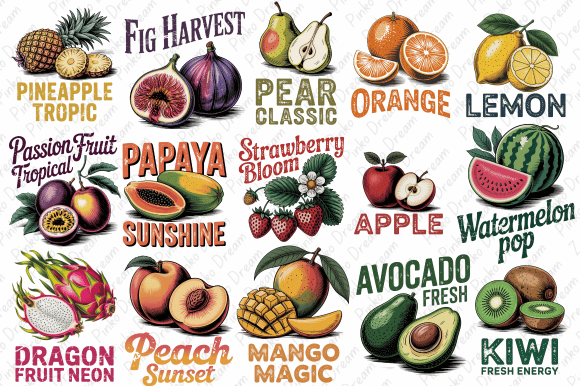 Download Vintage Retro Fruit Clipart Bundles Png - Vintage Collection