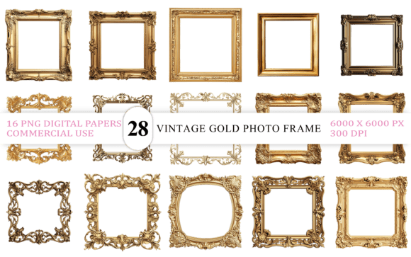 Download Vintage Gold Photo Frame PNG - Vintage Collection
